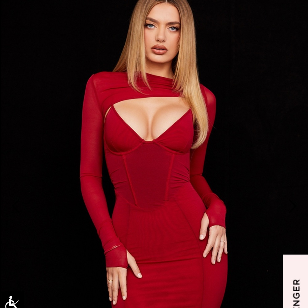 House of CB Beatrice Red/Wine Corset Midi Dress